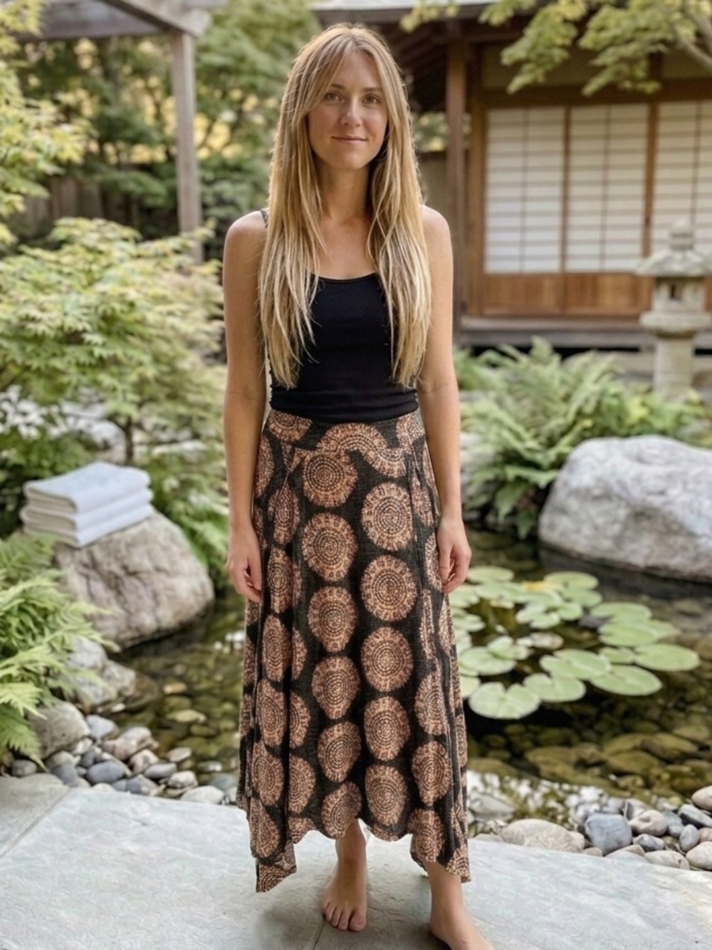 Free People Boho Mandala Print  Midi Skirt Asymmetrical Festival